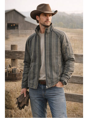 Outback Trading Jacket Men L Barn VTG Chore Workwear Plaid Ranch Western Gray